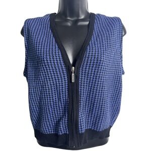 Eastbrook Sweater Vest Womens Medium Blue Black Zip Front‎ Houndstooth Knit USA
